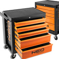 NEO TOOLS Werkplaatswagen 5 vakken - laden met kogellagers - centraal afsluitbaar - antislipmat - zwenkwielen - met parkeerrem - mobiele gereedschapswagen - gereedschapskast