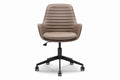 Ergonomische bureaustoel met verstelbare hoogte en wieltjes, in bruin kunstleer.