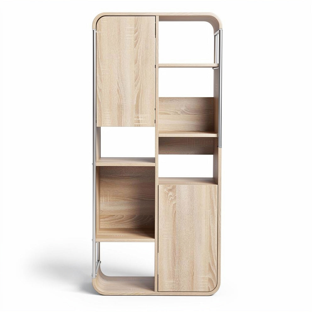 **Moderne houten boekenkast met open en gesloten compartimenten**