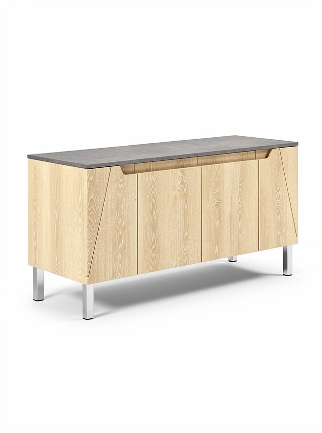 Technische titel: "Moderne Eiken Houten Dressoir met Betonlook Bovenblad en Minimalistisch Design"