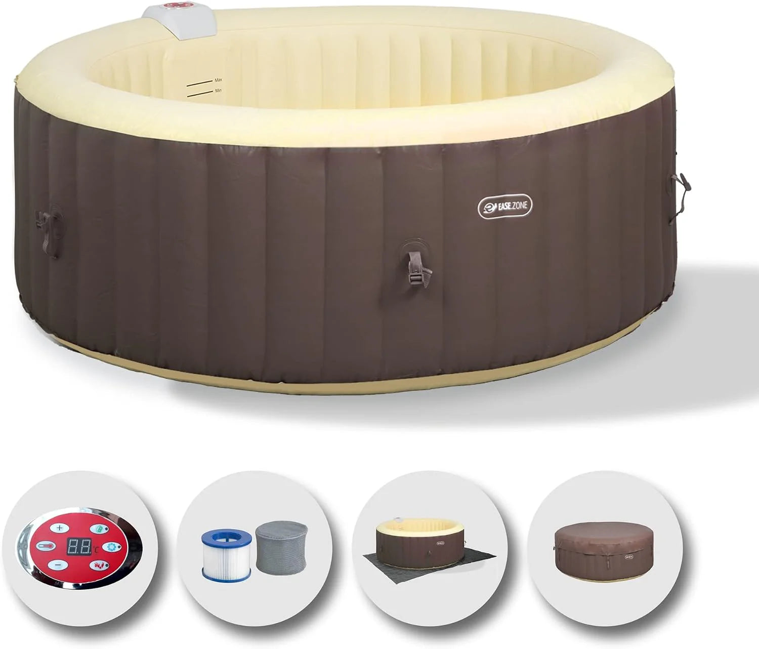 EASE.ZONE Spa opblaasbaar verwarmd, 800 liter, zwart, 180 x 180 x 65 cm