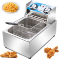 Commerciële frituurpan, frituurpan met mand, 10L/10,5QT roestvrijstalen elektrische frituurpan 2500W met temperatuurregeling, elektrische commerciële frituurpan voor op het aanrecht met 60.