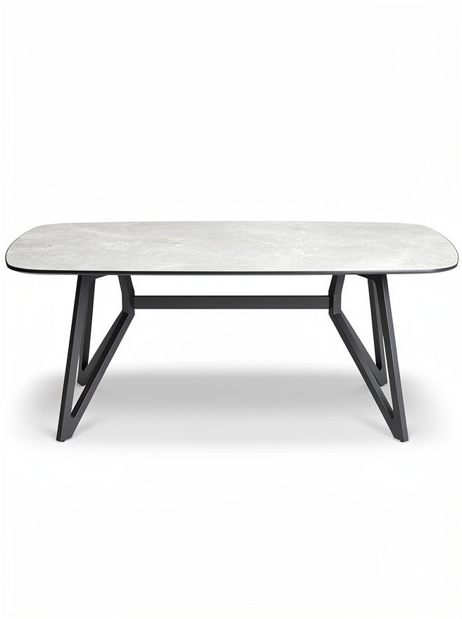 Moderne Eettafel met Marmeren Blad en Stalen Poten
