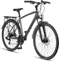 Licorne Bike Toerfiets, trekkingfiets, 28 inch, aluminium schijfremmen, voor jongens, meisjes, dames en heren, 21 versnellingen, mountainbike, crossbike(titanium/heren)