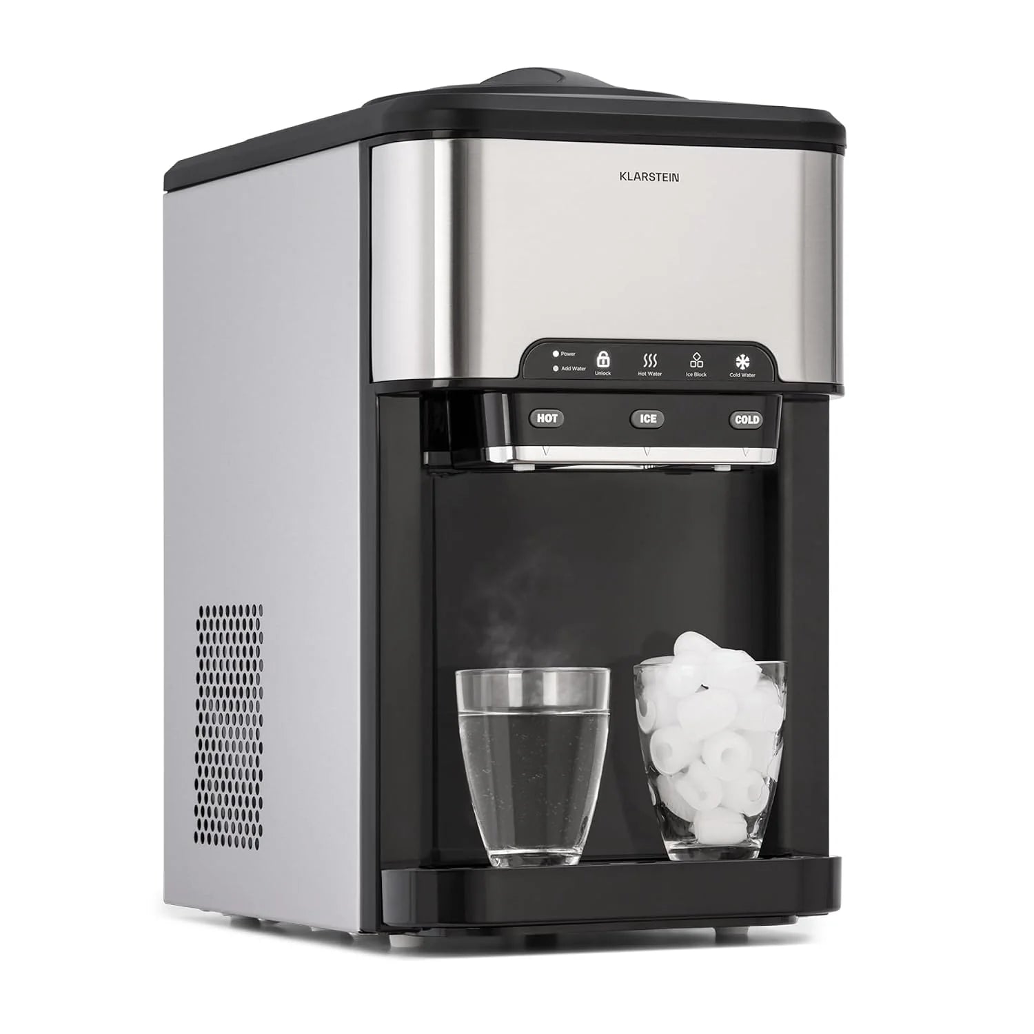 Klarstein Snelle mini-ijsblokjesmachine voor thuis, camping en gastro, zelfreinigend met 3 liter ijsblokjeshouder