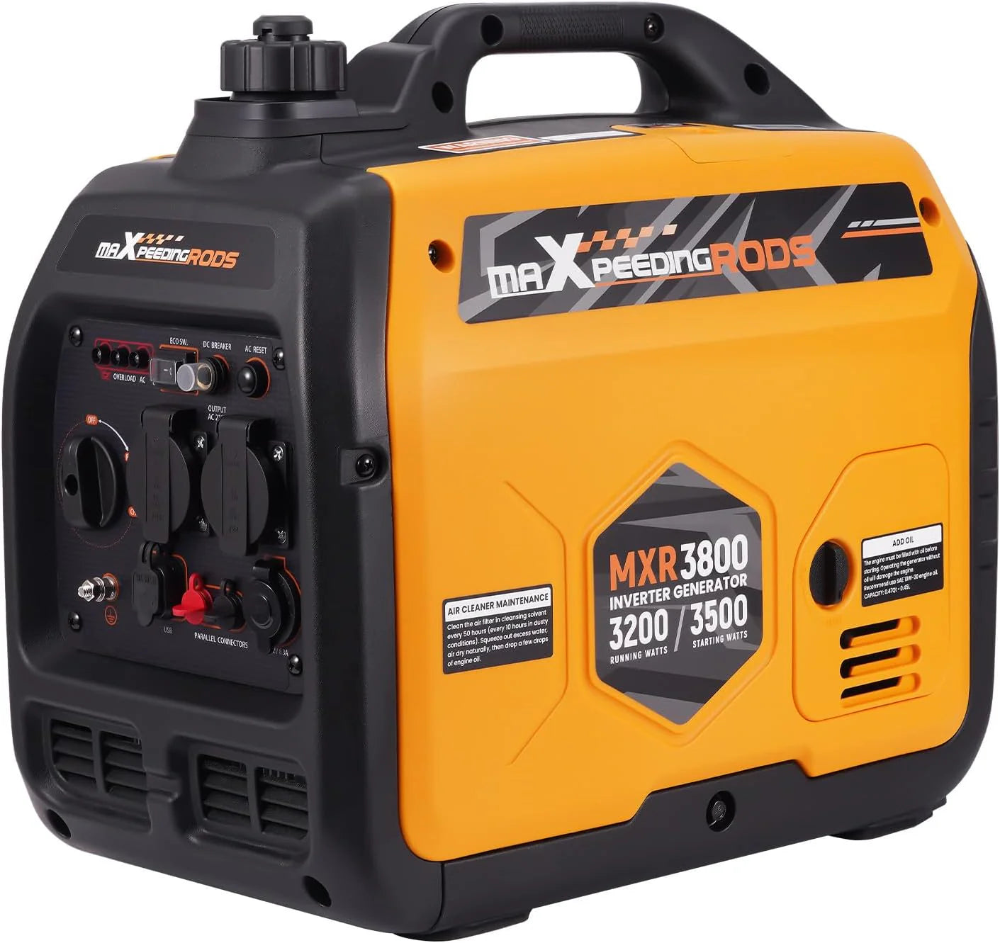 maXpeedingrods 3500 W inverter-stroomgenerator, lichte en mobiele noodstroomaggregaat, stroomgenerator, eco-modus met 2 x 230 V/2 x USB/1 x 12 V DC stopcontacten voor RV camping festivals, reizen