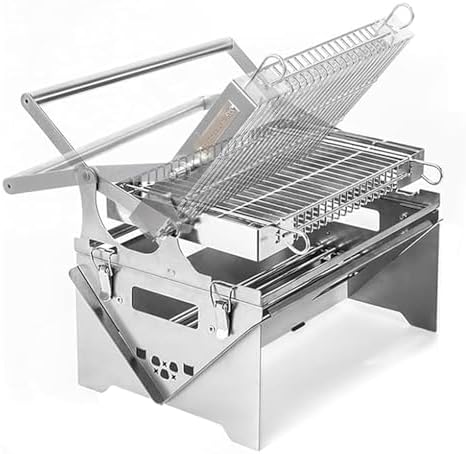 Draagbare 360° draaibare roestvrijstalen houtskoolgrill voor outdoor camping, achtertuinfeesten en barbecue-avonturen - perfect voor eenvoudig grillen en kookplezier!