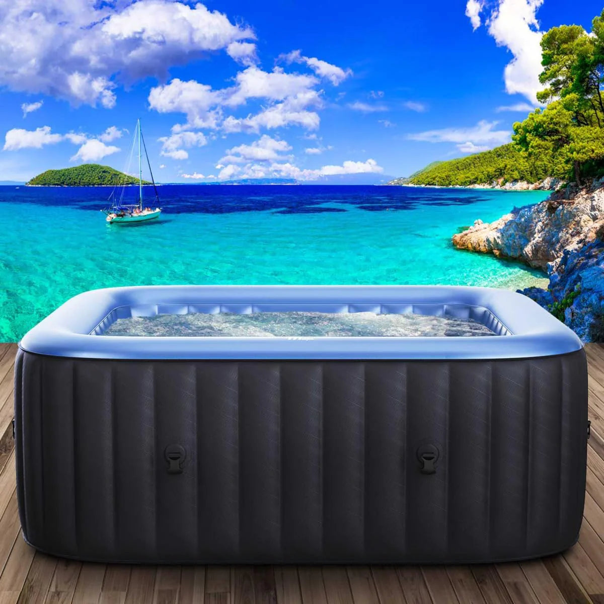 Whirlpool opblaasbaar BRAST MSpa Tekapo voor 6 personen 185x185cm In-Outdoor Pool 132 massagejets Timer Verwarming Opblaasfunctie met één druk op de knop TÜV getest Bubble Spa Wellness Massage