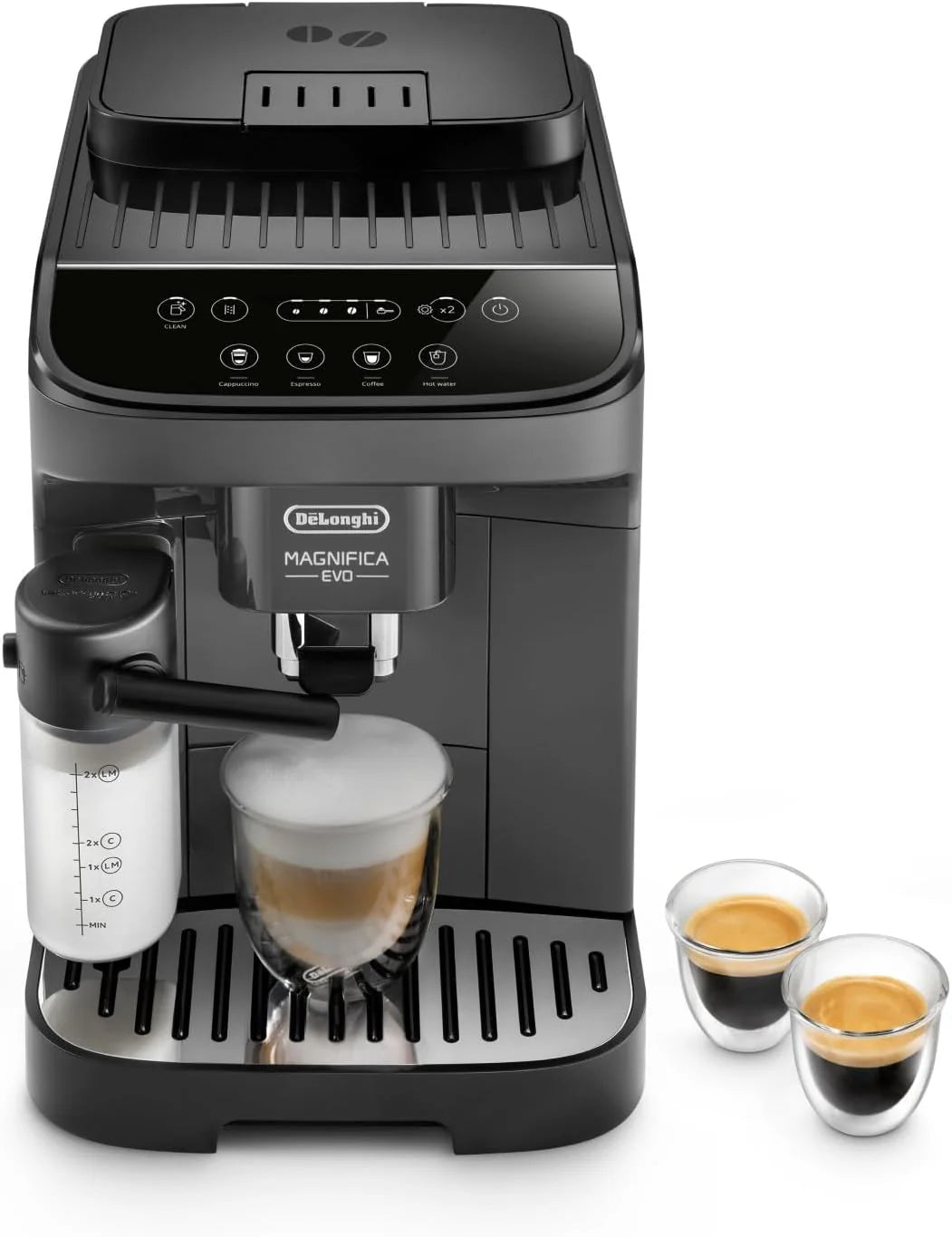 De'Longhi Magnifica Evo ECAM292.52.GB, Volautomatische Espressomachine met LatteCrema Hot Melkreservoir en Geïntegreerde Bonenmaler, met 4 One-Touch Recepten, Soft-Touch Bedieningspaneel, Grijs-Zwart
