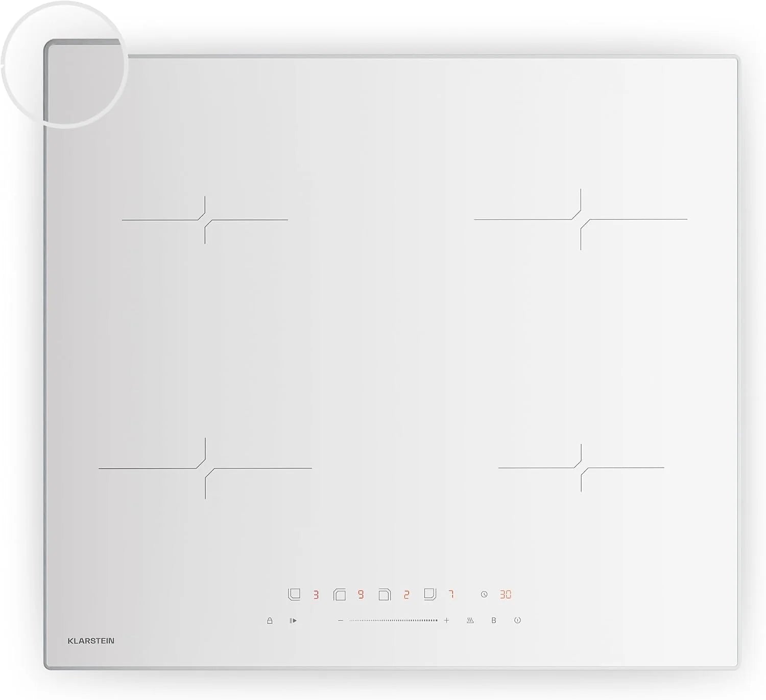 Klarstein Velaire inductiekookplaat, 80 cm ingebouwd, 3-zones, 5500 W Boost, Touch Slider-bediening, timer, kinderslot, restwarmte-indicator, glazen oppervlak, minimalistisch ontwerp(60cm | Standard/wit)